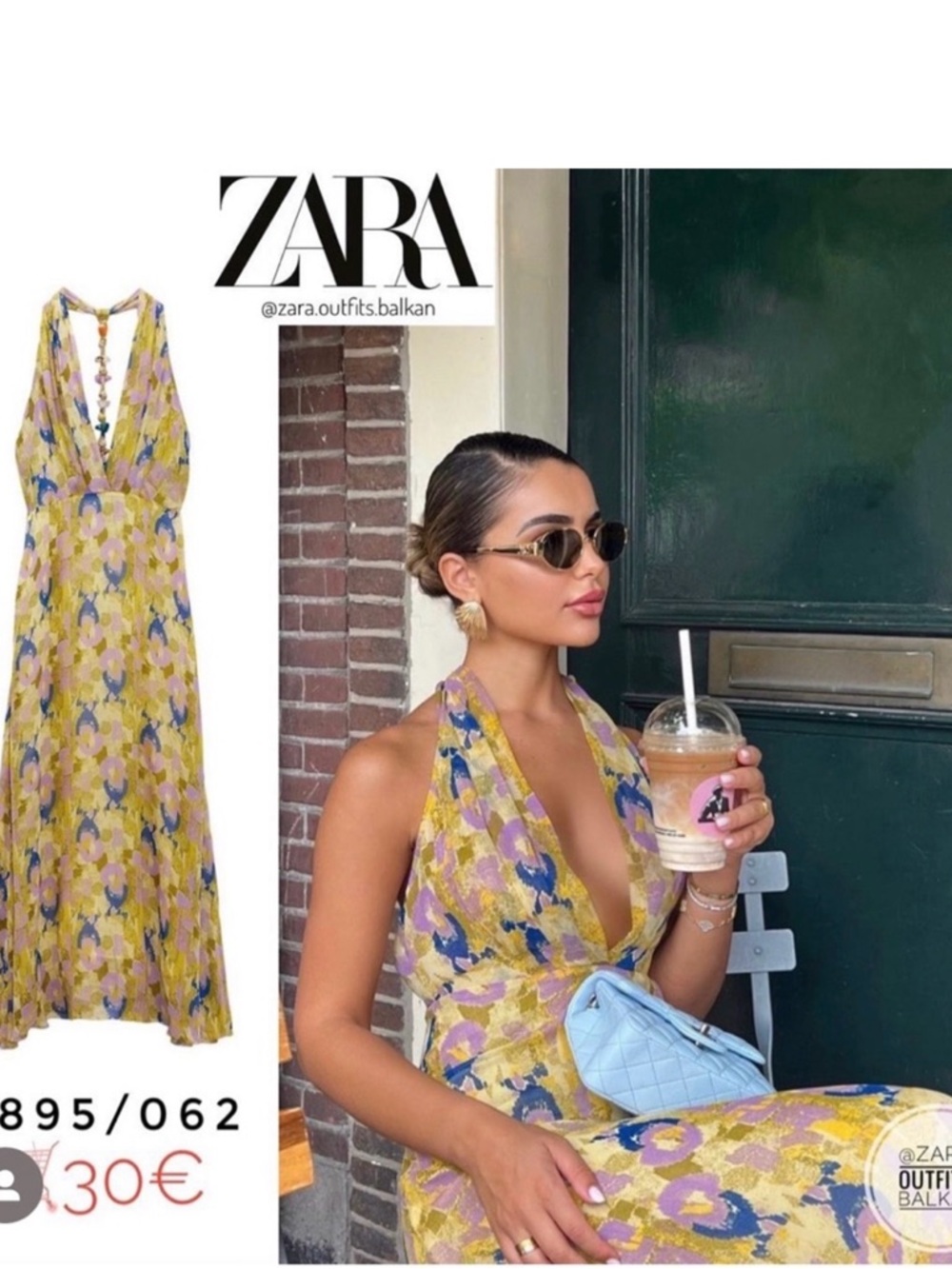 Zara Printed Beaded Yellow Floral Halter Midi Dress
